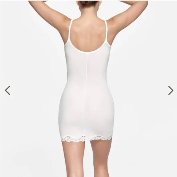 NWT SKIMS Fits Everybody Lace Trim Mini Slip Dress White L - Picture 3 of 6